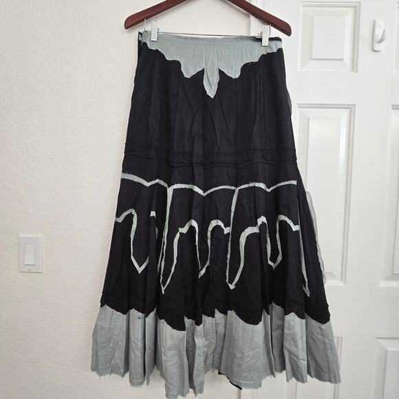 Women's Boho Maxi Skirt Black Silver Sequin Ruffle Raw Hem Size M Made in India - Picture 2 of 8